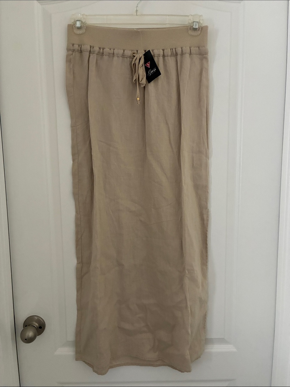 Guess Women's Beige Maxi linen Skirt with Drawstring Waist